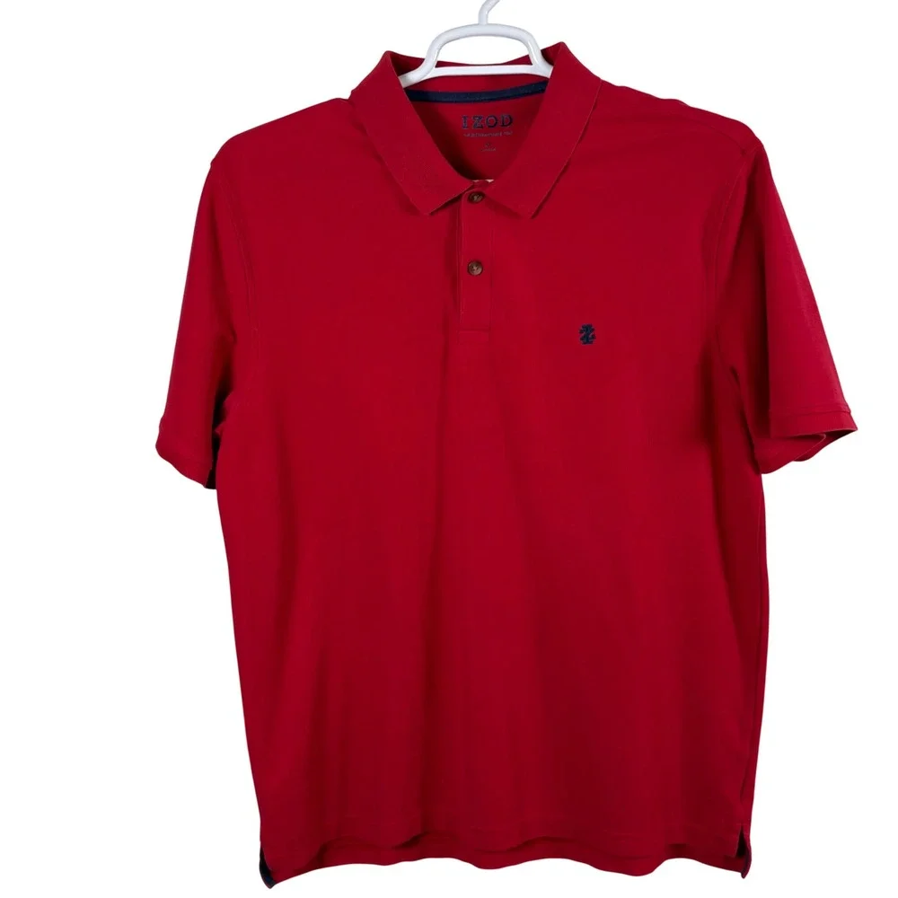 IZOD Advantage Polo Shirt Men's XL Red Short‎ Sleeve Pique Cotton Blend Preppy